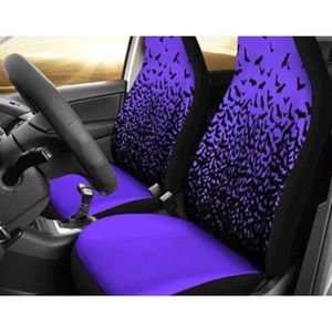 Flying Bats Purple & Black Front Car Seat Covers Halloween Gothic Gently Used